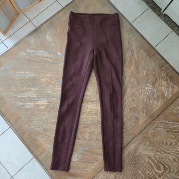 Spanx Faux Suede High-Waisted Leggings Tall Long S Brown Burgundy Soft Luxe - Picture 1 of 11